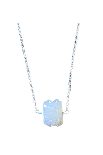 White Stalactite Druzy Necklace in Silver