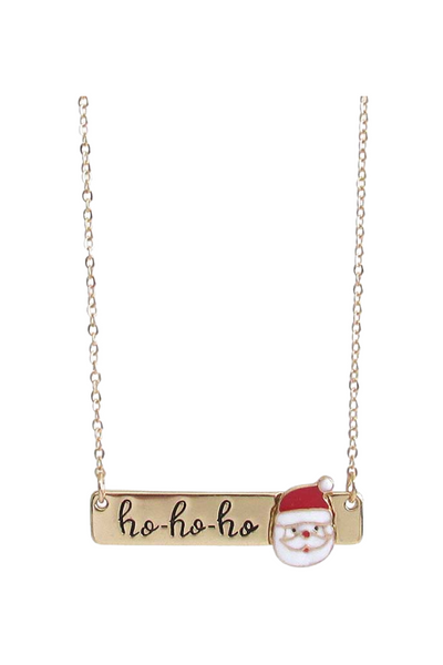 Santa Claus Gold Bar Pendant Holiday Necklace
