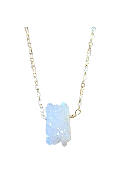 White Stalactite Druzy Necklace in Gold