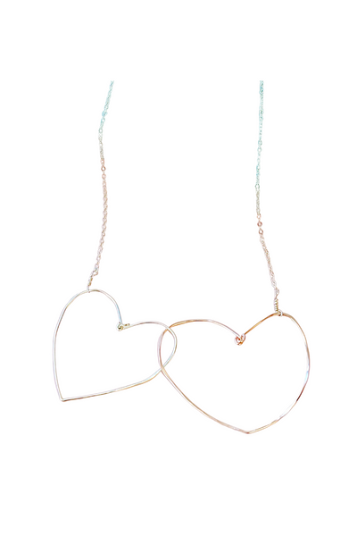 Heart to Heart Pendant Necklace in Rose Gold and Silver
