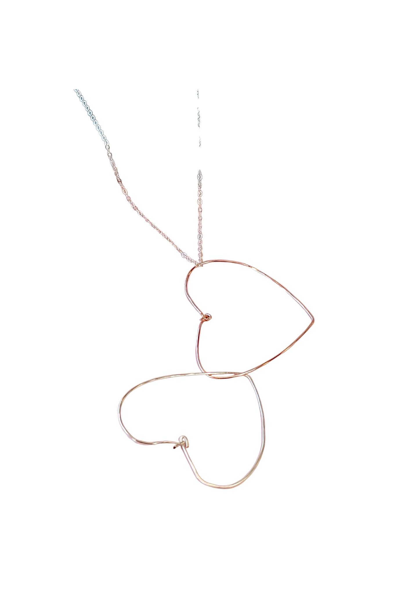 Double Drop Heart Necklace in Rose Gold and Silver