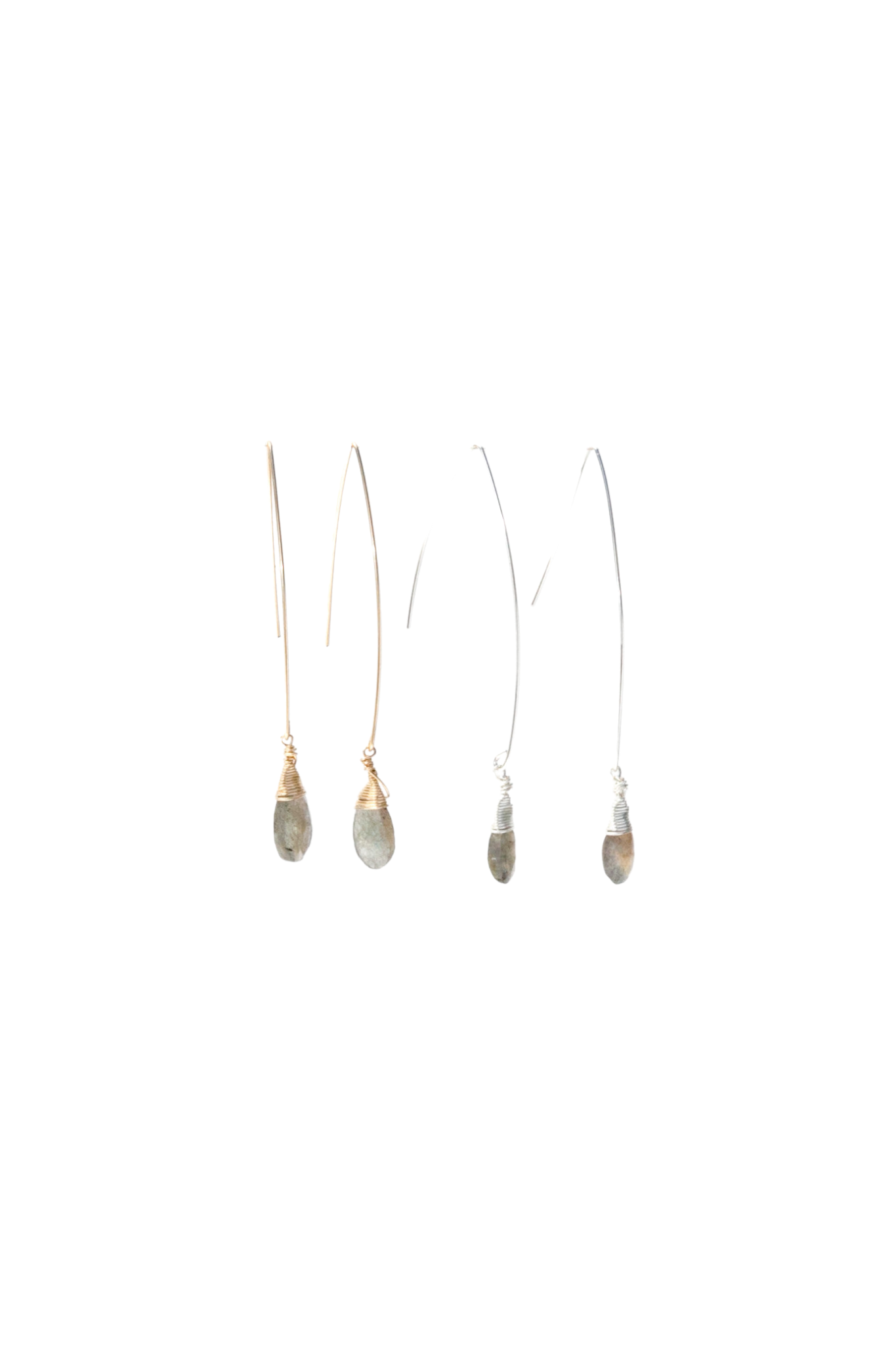 Jill Long Wire Drop Earrings in Labradorite