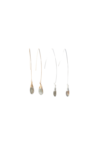 Jill Long Wire Drop Earrings in Labradorite