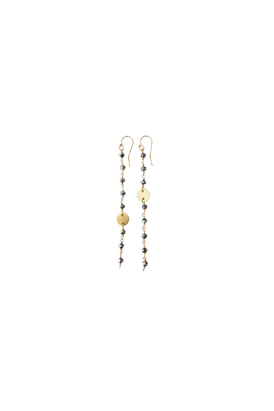Polished Pyrite Coin Long Chain Earring
