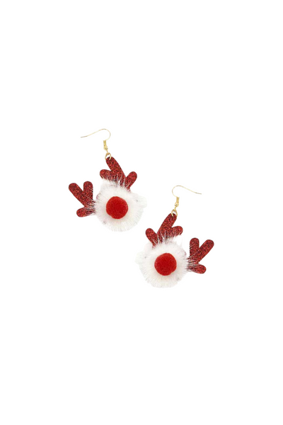 Red & White Reindeer Holiday Earring
