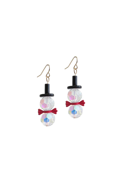 Iridescent Crystal Snowman Holiday Drop Earrings
