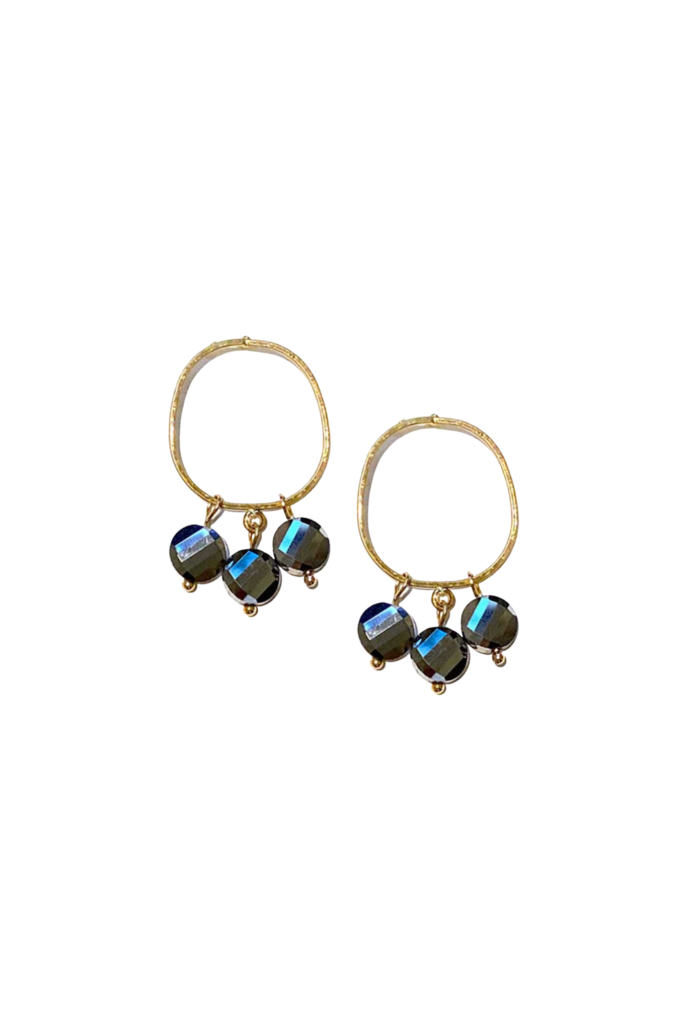 Gold Hoop with Deep Blue Crystal Earring
