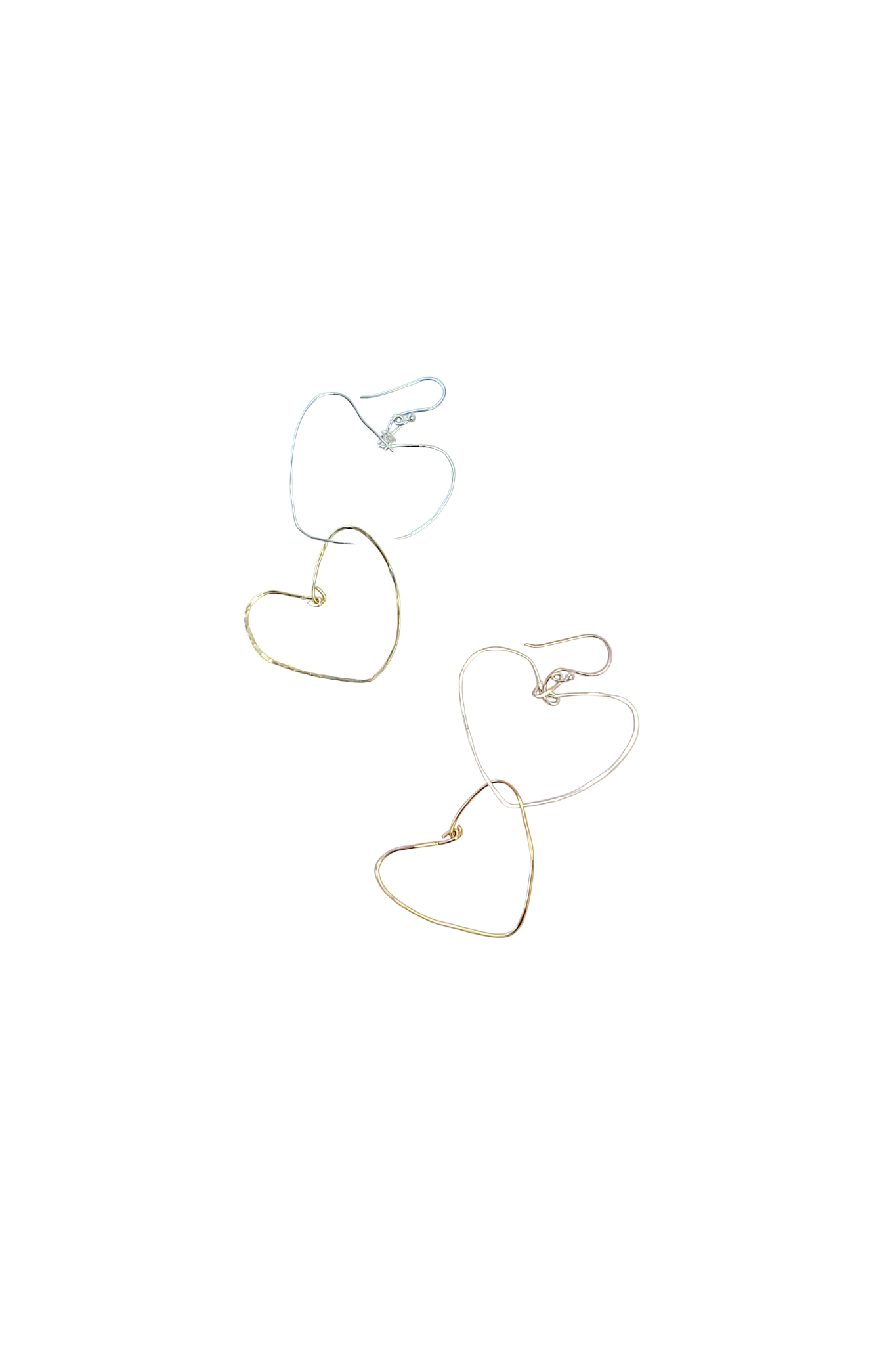 Two Heart Hammered Gold Polished Silver Earring