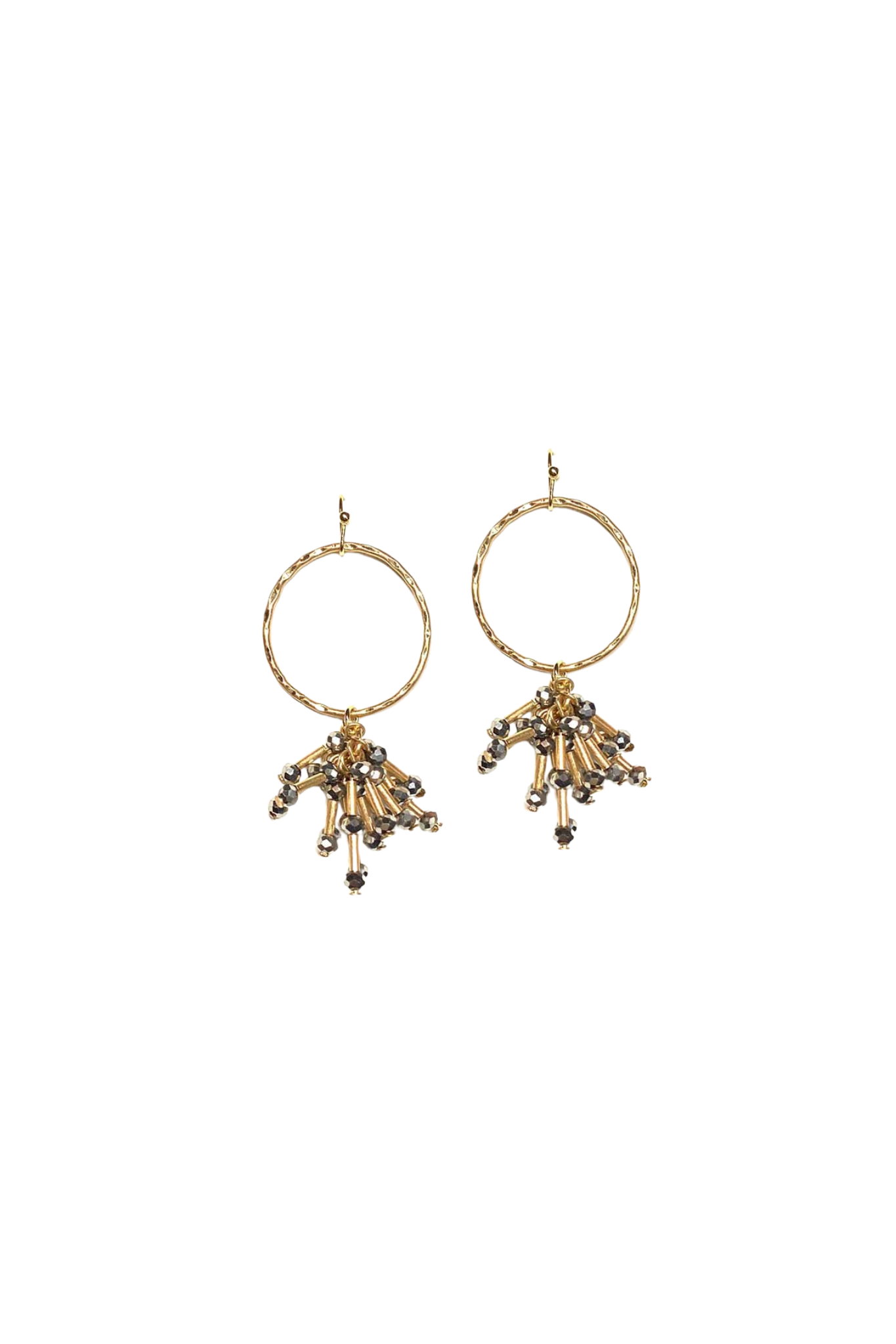 Gold Hoop Dangle Earring with Grey Crystal Bead Drops