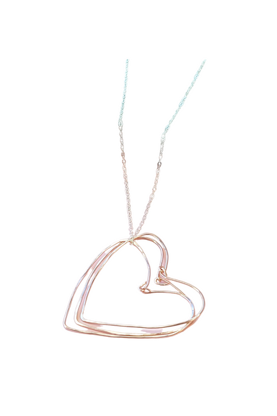 Rose Gold Hearts Necklace on a Silver Chain
