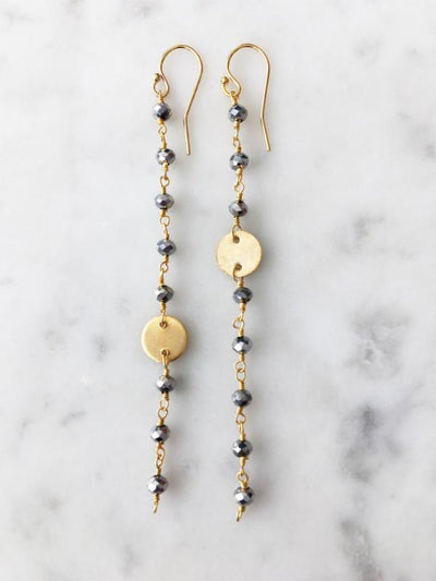 Polished Pyrite Coin Long Chain Earring