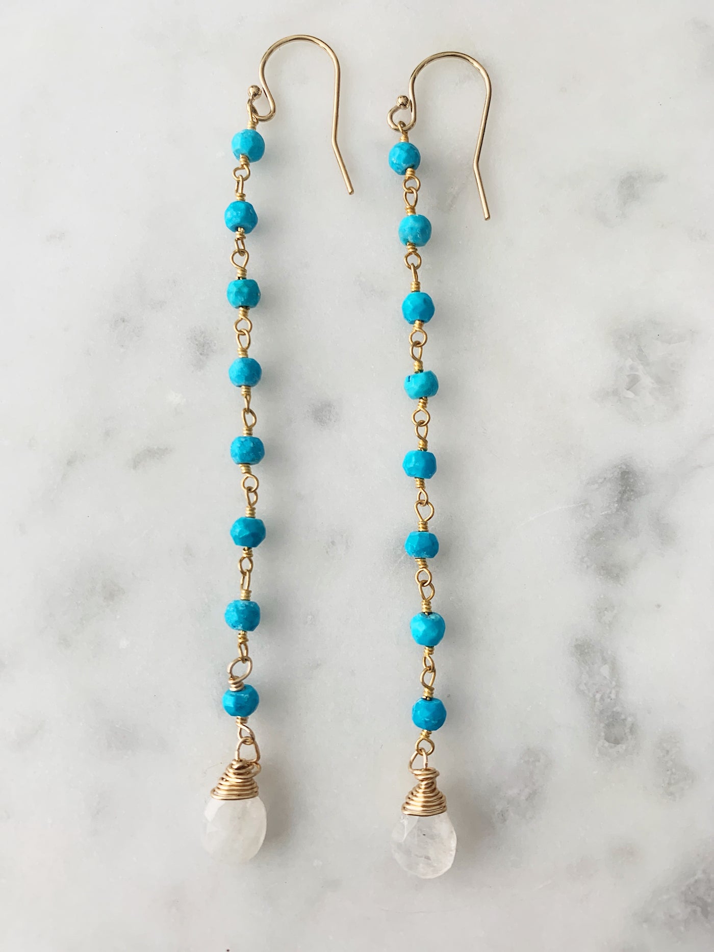 Turquoise Long Chain Earring with Moonstone Drop