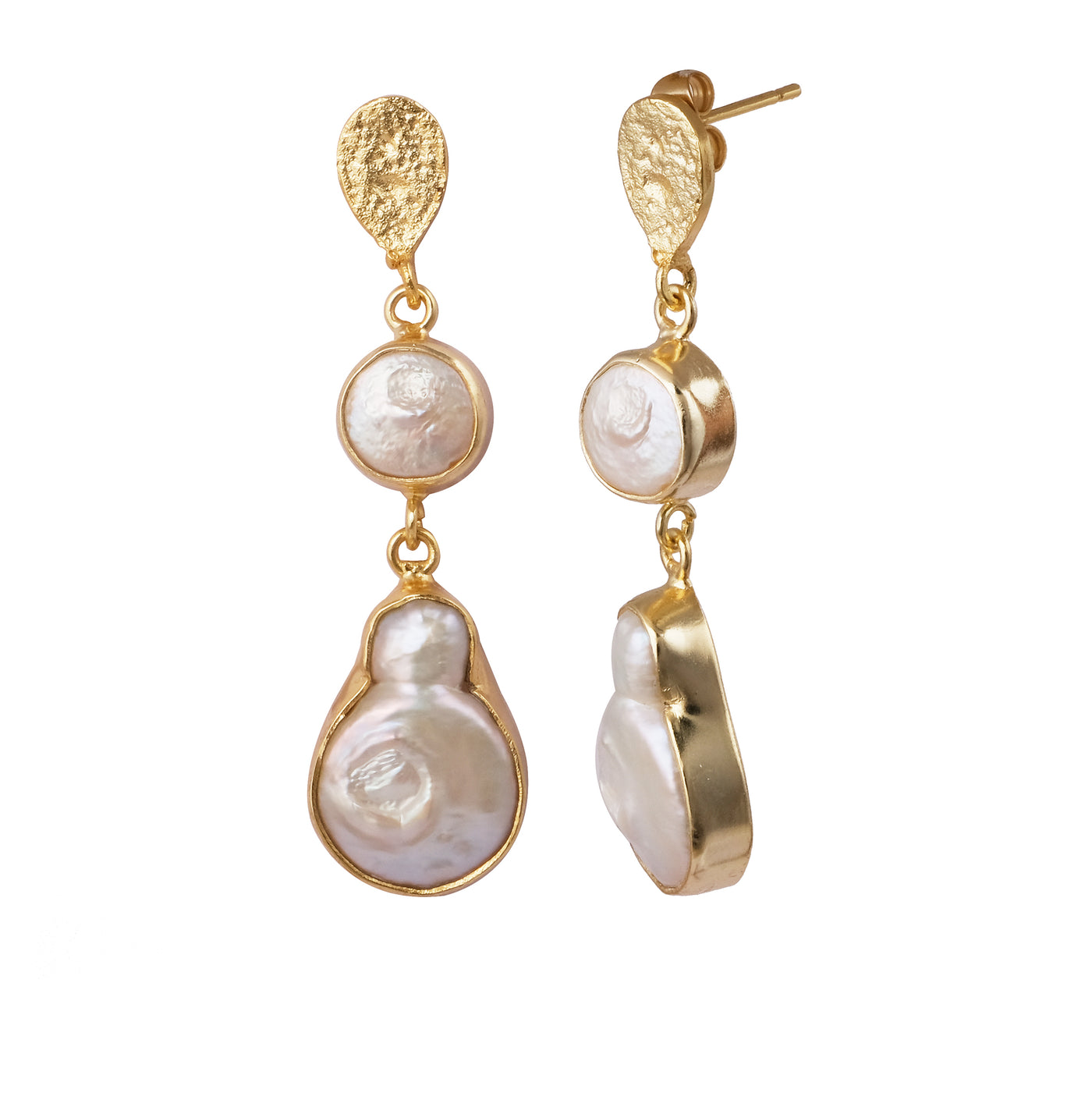 Gold Pearl Accent Drop Earrings