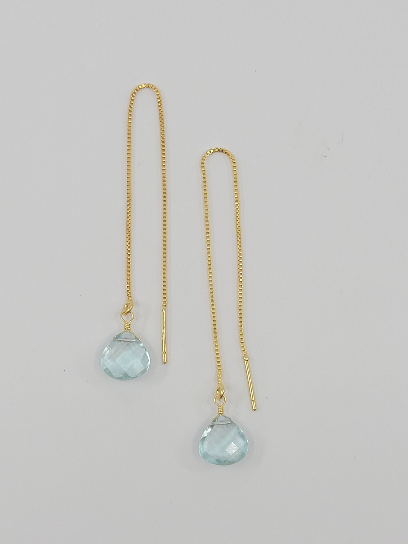 Gold Threader Earring with Aqua Chalcedony Drop