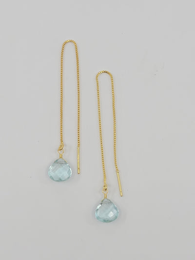 Gold Threader Earring with Aqua Chalcedony Drop