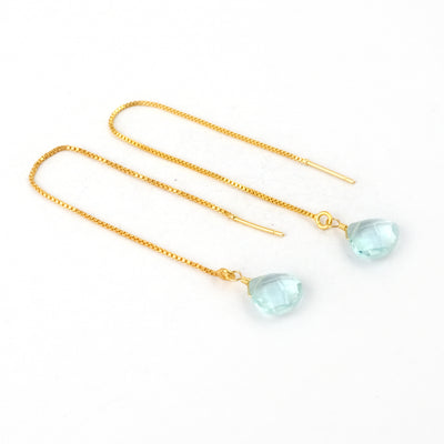 Gold Threader Earring with Aqua Chalcedony Drop
