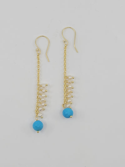 Drop Earrings with Pearl and Turquoise