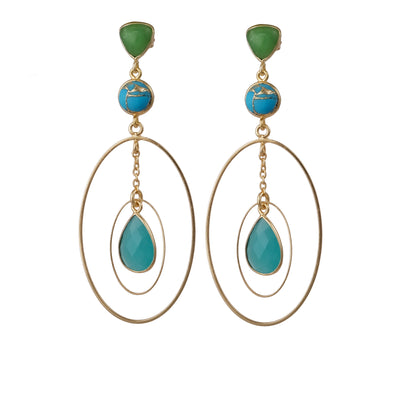 Green and Blue Chalcedony with Turquoise Drop Earrings