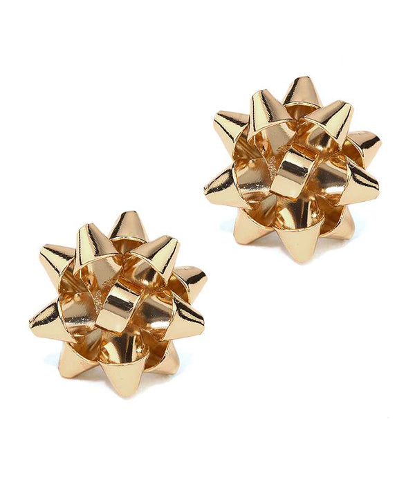 Gift Box Bow Holiday Stud Earring in Gold