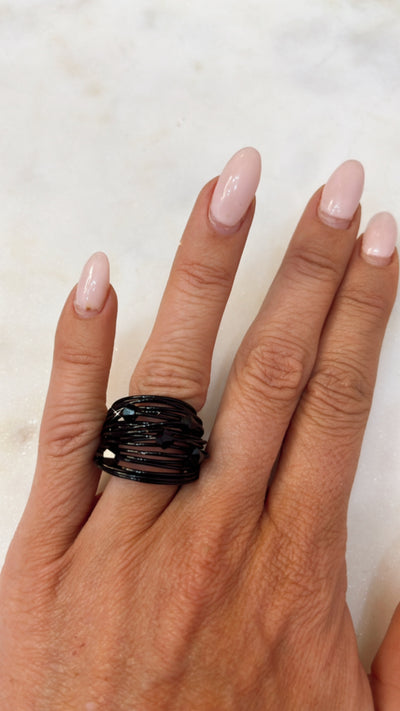 Black Marcia Ring with Black Swarovski Crystals
