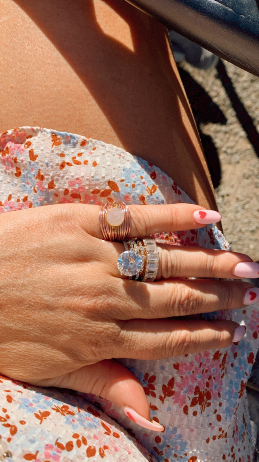 Torrey Ring in Rose Gold with White Druzy