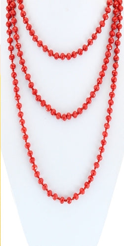Bright Red Crystal Beaded Necklace