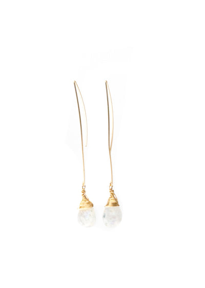 Jill Long Wire Drop Earrings in Moonstone