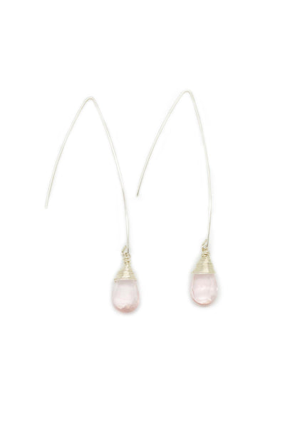 Jill Long Wire Drop Earrings in Rose Quartz