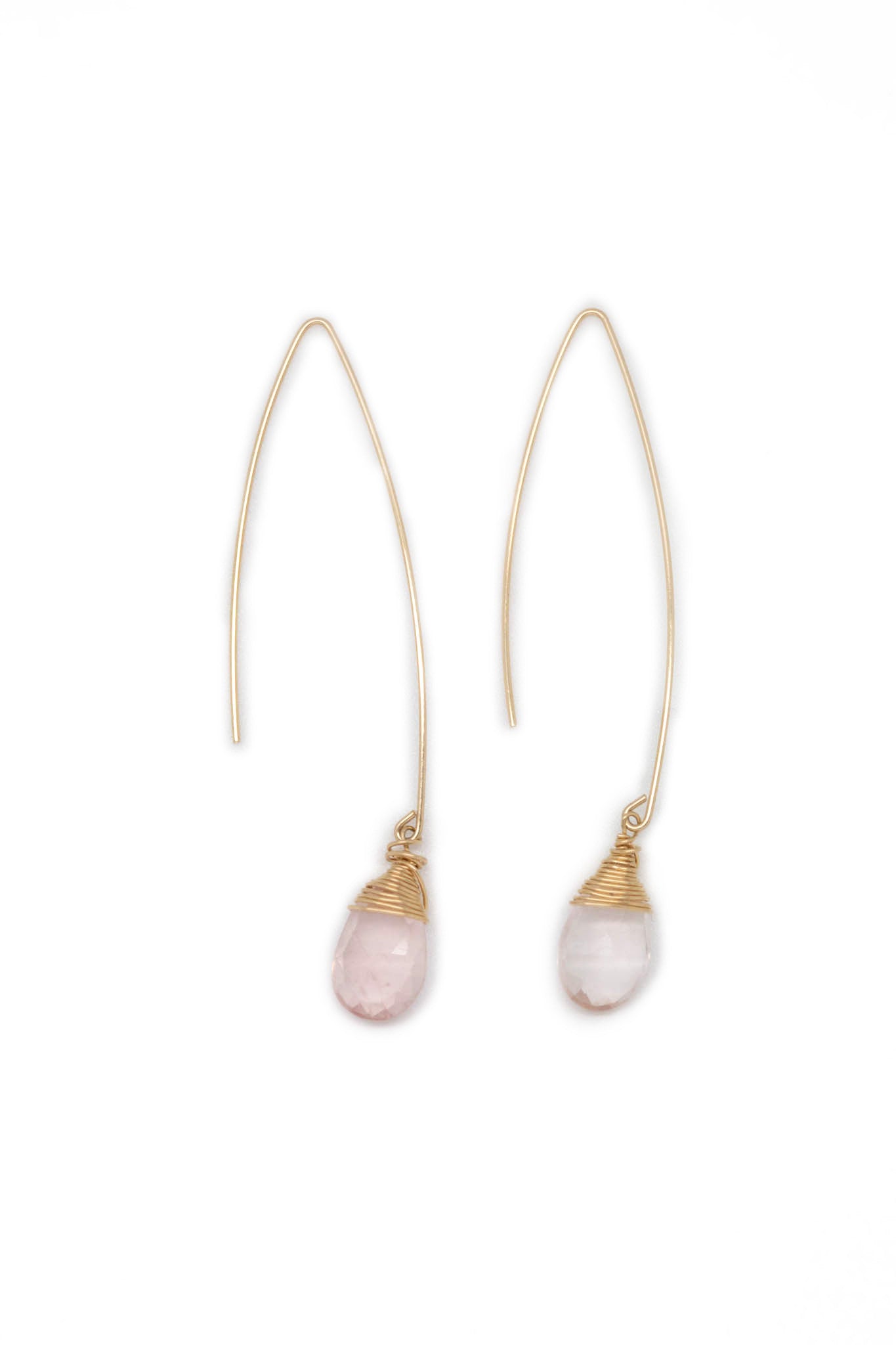 Jill Long Wire Drop Earrings in Rose Quartz