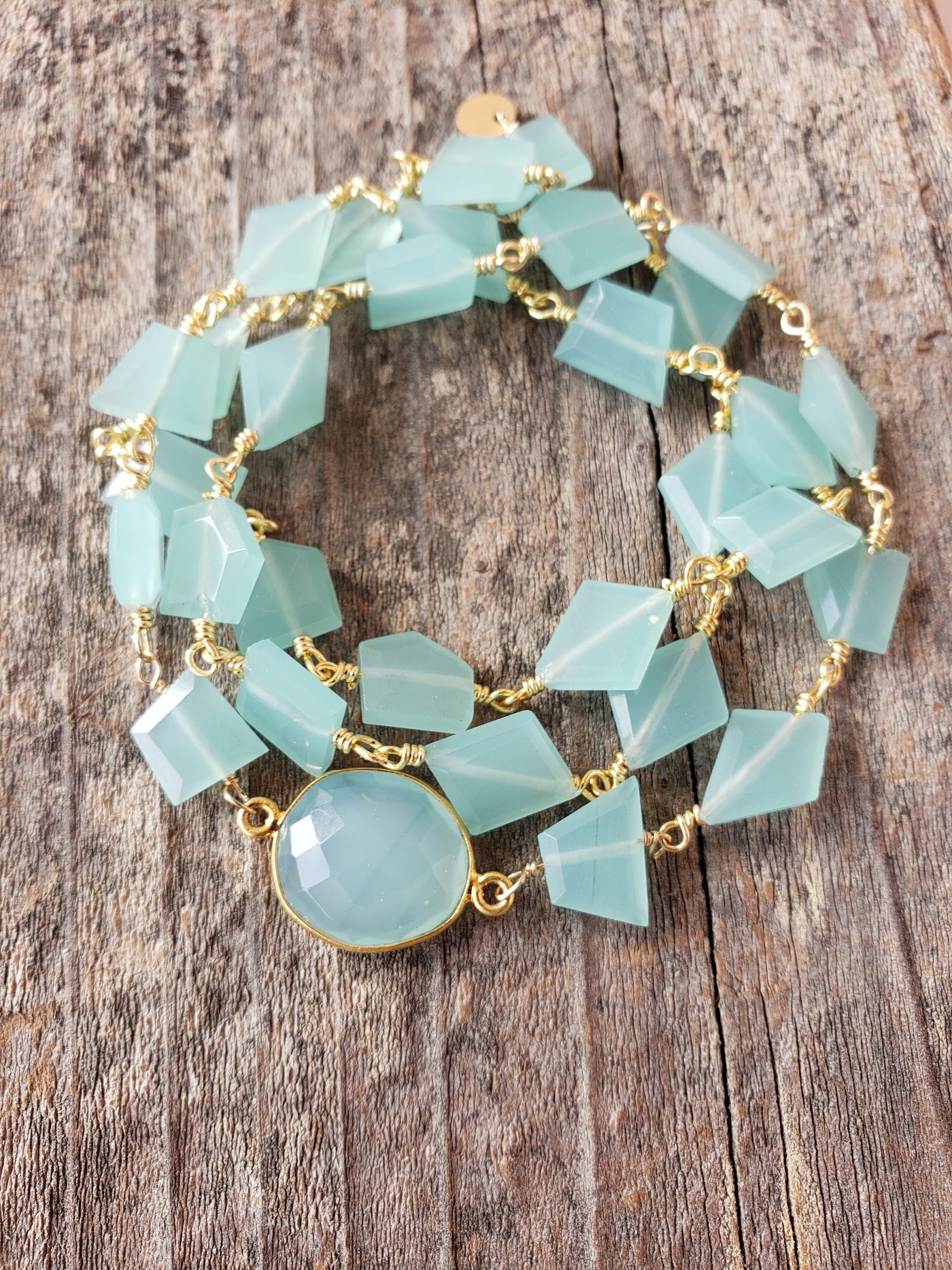 Hana Wrap Bracelet/Necklace in Chalcedony - Chunky Stone