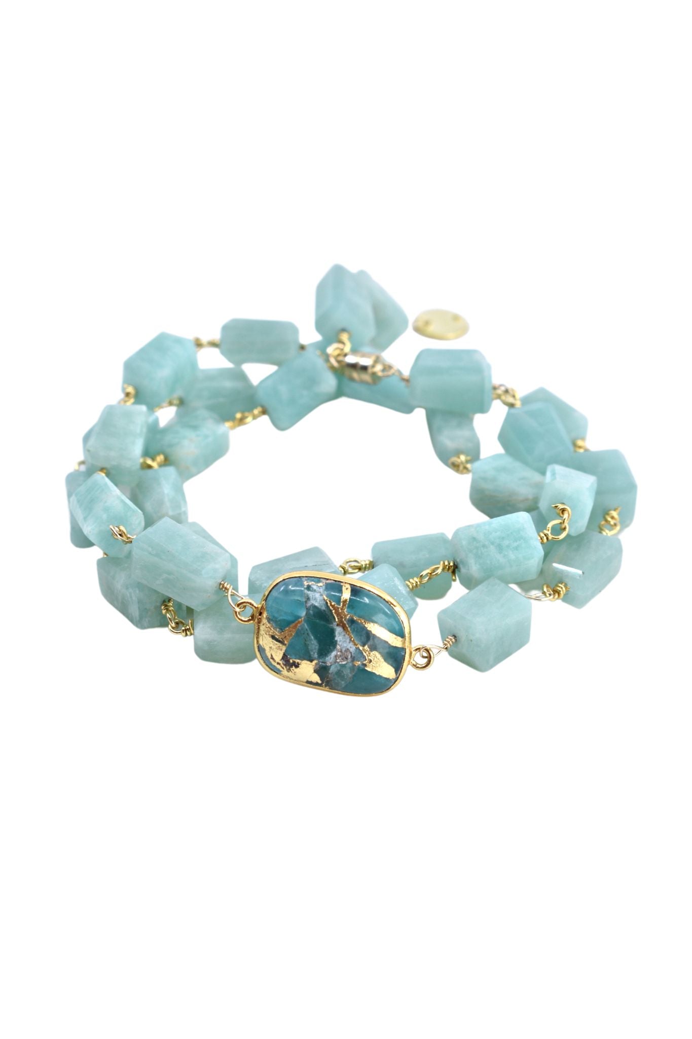 Hana Wrap Bracelet/Necklace in Teal Mojave Copper Turquoise - Chunky Stone