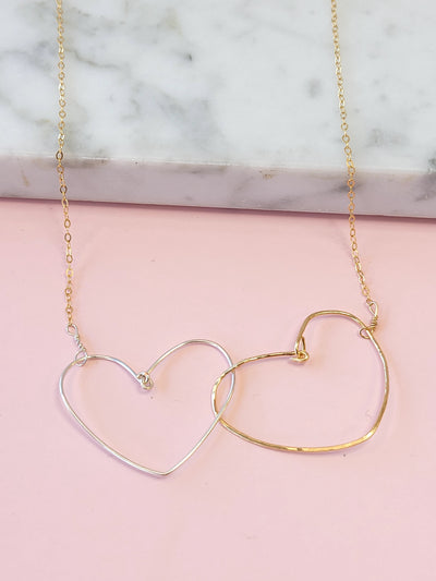 Heart to Heart Pendant Necklace in Gold and Silver