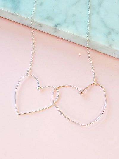 Heart to Heart Pendant Necklace in Rose Gold and Silver