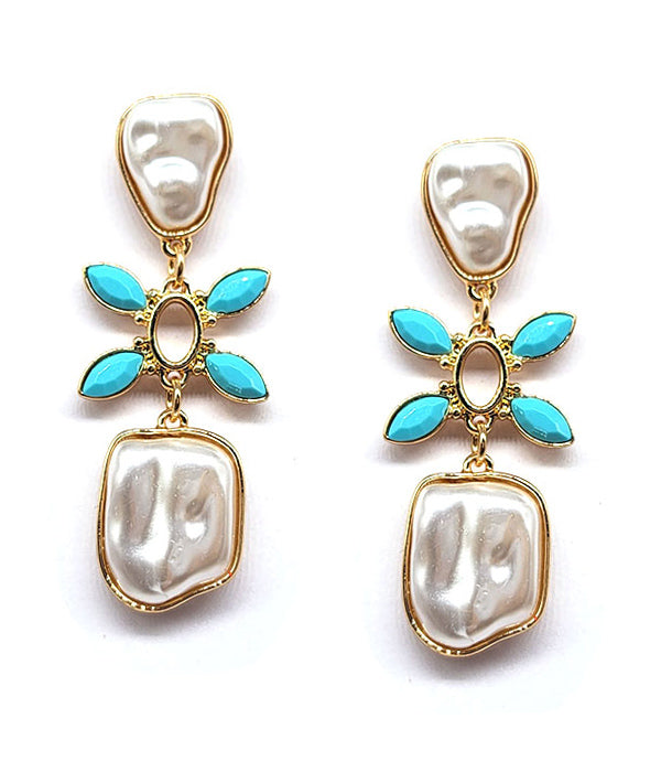 Pearl and Turquoise Flower Drop Earring