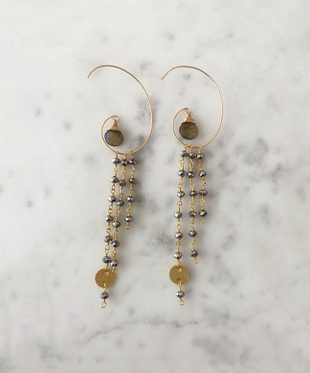 Jessica Hoop Earring in Labradorite and Pyrite
