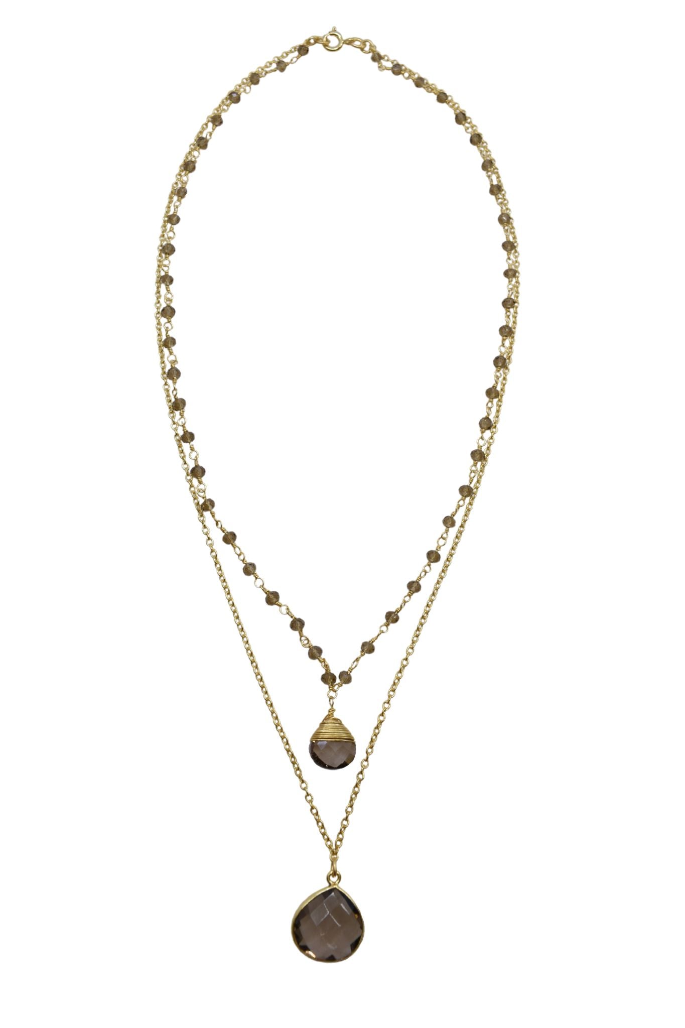 Double Jill Necklace with Gold Smoky Quartz Chain and Smoky Quartz Pendant