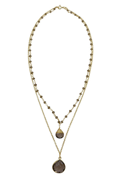 Double Jill Necklace with Gold Smoky Quartz Chain and Smoky Quartz Pendant