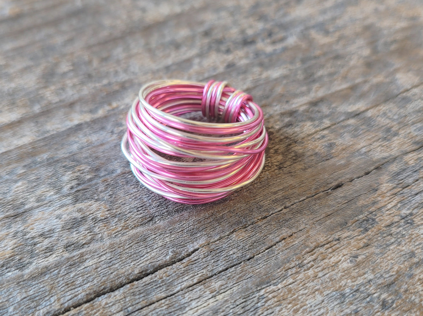 Marcia Wire Wrap Ring in Hot Pink with Silver