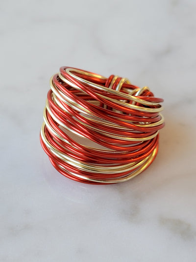 Marcia Wire Wrap Ring in Red and Gold