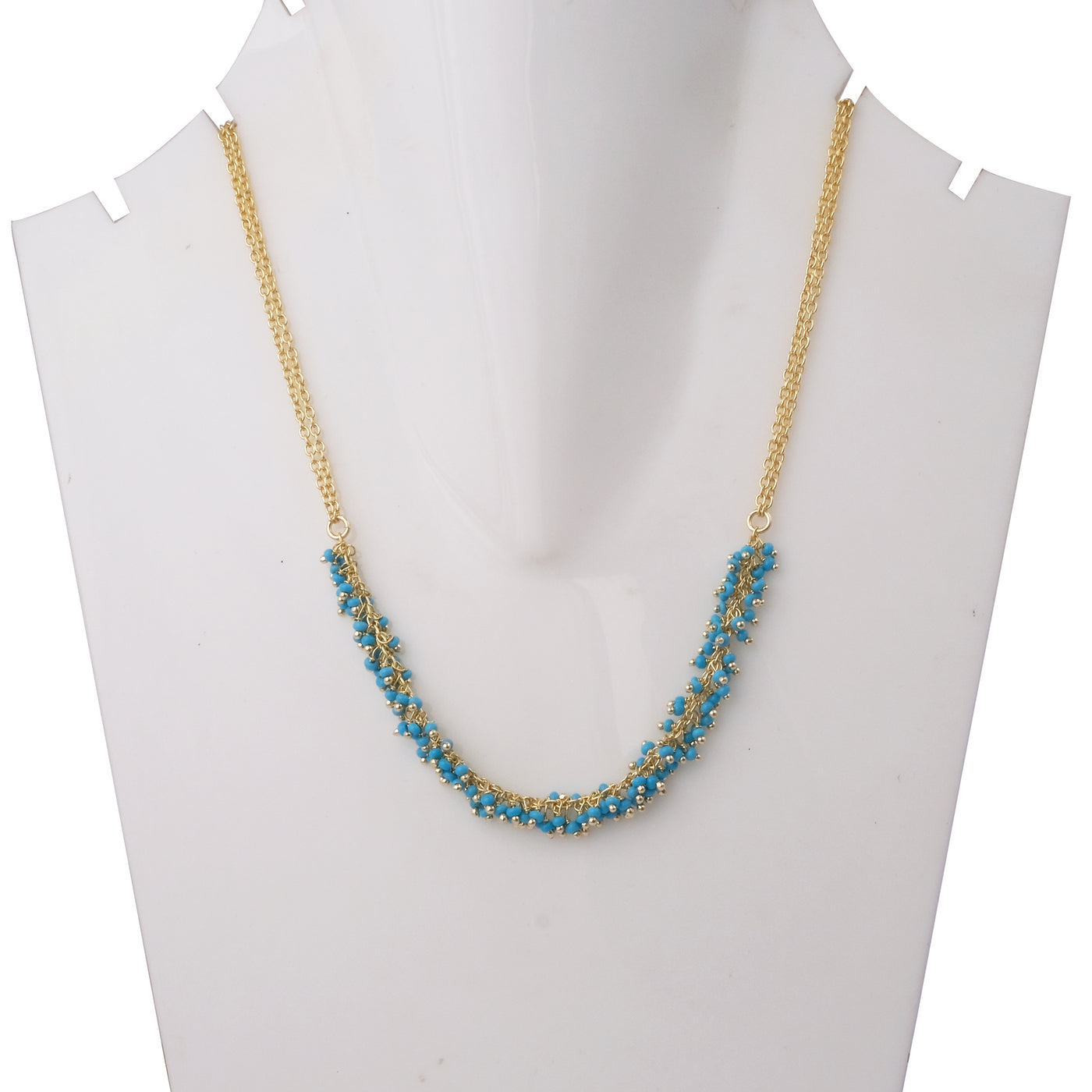Gold Necklace with Turquoise Bead Clusters