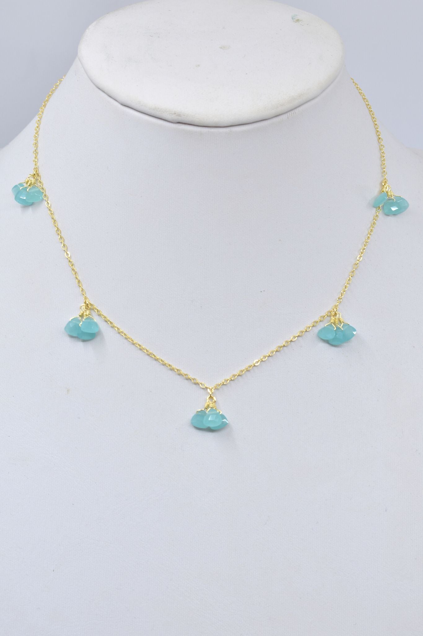 Chalcedony Gold Cluster Necklace