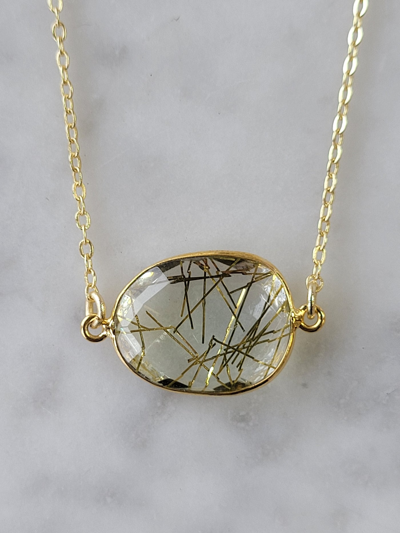 Mrs. Parker Necklace in Gold Rutilated Quartz