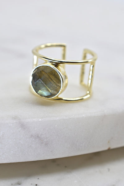 Labradorite Stone with Hollow Wide Band