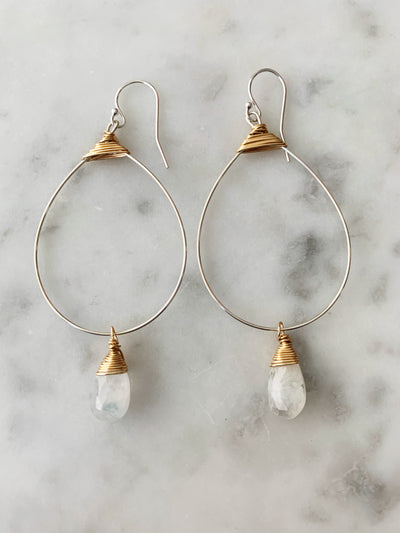 Small Featherweight Hoop Earring with Moonstone Drop