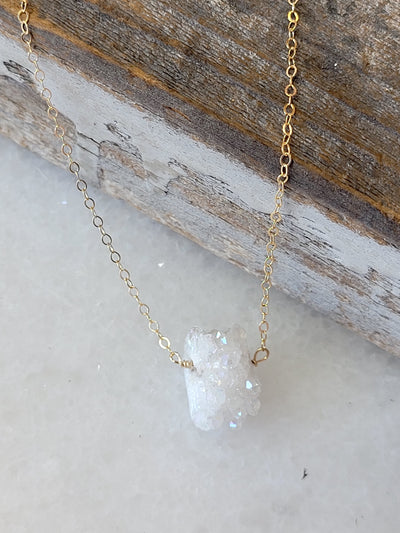 White Stalactite Druzy Necklace in Gold