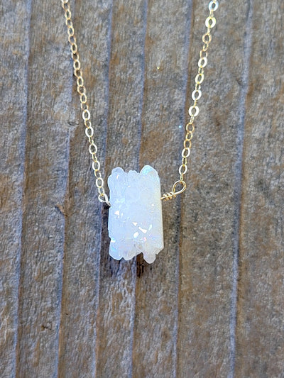 White Stalactite Druzy Necklace in Gold