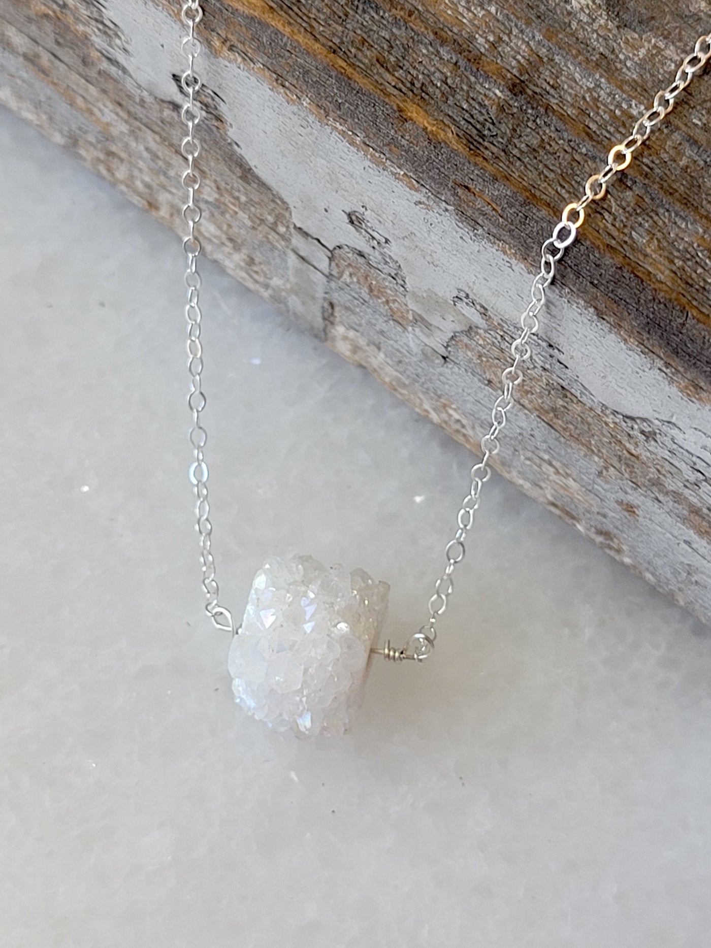 White Stalactite Druzy Necklace in Silver