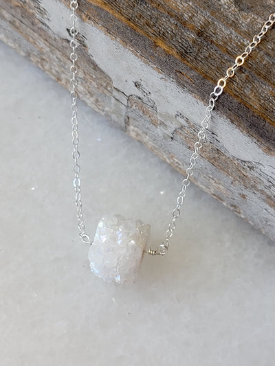 White Stalactite Druzy Necklace in Silver