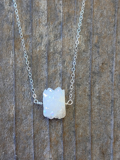 White Stalactite Druzy Necklace in Silver