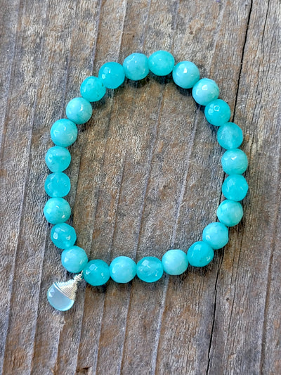 Amazonite Bracelet with Chalcedony Hand-Wrapped in Silver